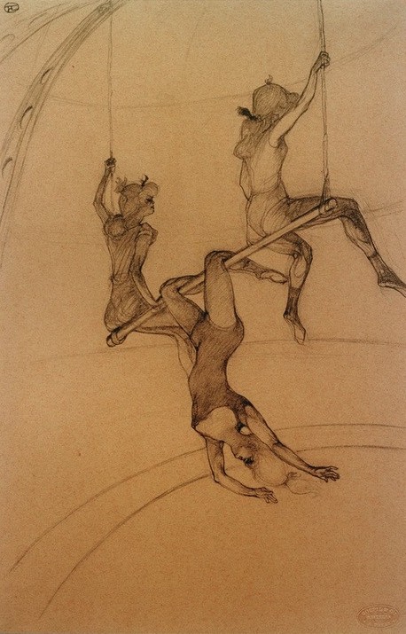 Henri de Toulouse-Lautrec, Le Trapèze volant (Fahrendes Volk,Kunst,Zirkus (Theater),Akrobat,Französische Kunst,Trapez,Frauenleben,Akrobatin,Artistin,Akrobatik,Vorführung)
