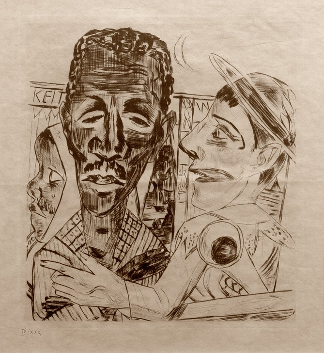 Max Beckmann, Der Neger (Menschen, Rassismus, Schwarzer, Jahrmarkt, Zirkus, Zeichnung, Grafik, Expressionismus, Klassische Moderne, Wunschgröße, Wohnzimmer, schwarz/weiß)