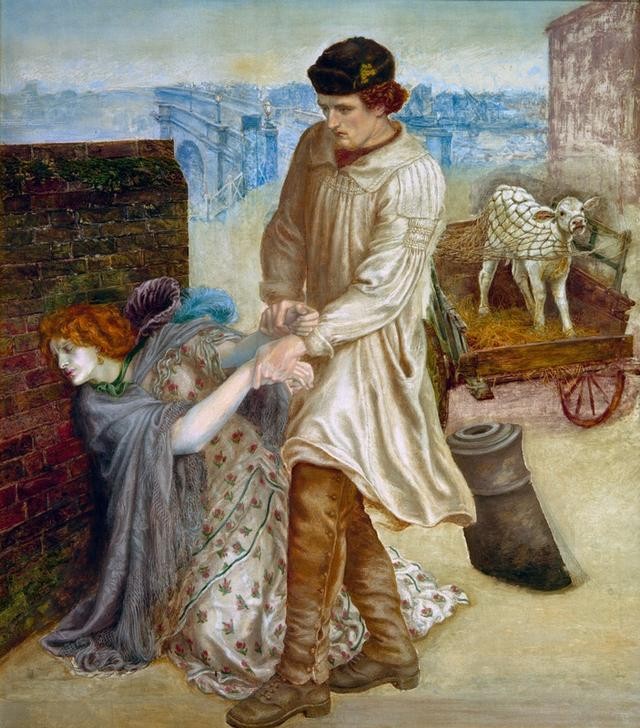 Dante Gabriel Rossetti, Found (Bauer (Landwirt),Erotik,Kunst,Liebespaar,Prostitution,Rind,Fuhrmann,Wiedersehen,Prostituierte,Präraffaeliten,Bilder Erzählen Eine Geschichte,Englische Kunst,Scham,Sexualität,Sorge,Unglückliche Liebe,Kalb,Viehtransport)