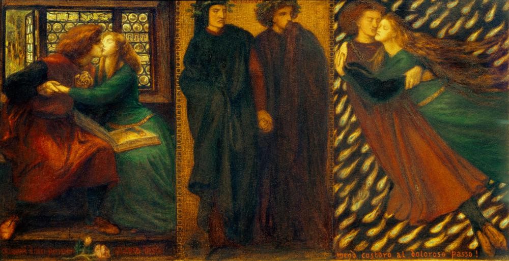 Dante Gabriel Rossetti, Paolo and Francesca da Rimini (Liebe,Liebespaar,Literatur,Kuss,Präraffaeliten,Englische Kunst,Schweben,Epos,Person)