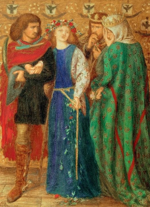 Dante Gabriel Rossetti, The First Madness of Ophelia (Literatur,Szene,Wahnsinn,Präraffaeliten,Englische Kunst,Schauspiel,Person)