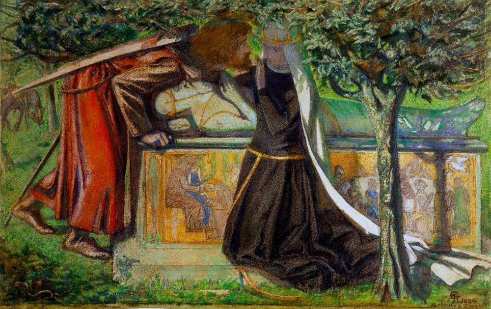 Dante Gabriel Rossetti, Arthur’s Tomb (Grab,Sage,Königin,Liebe,Liebespaar,Literatur,Nonne,Präraffaeliten,Englische Kunst,Unglückliche Liebe)