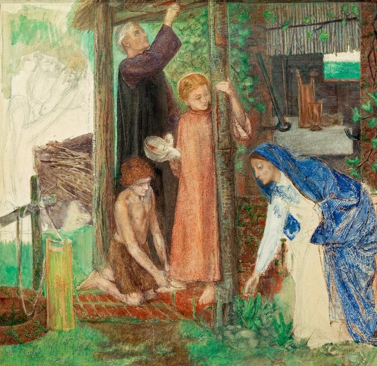 Dante Gabriel Rossetti, The Passover in the Holy Family (Blut,Christentum,Feste,Religion,Hütte,Heilige Familie,Neues Testament,Bibel,Präraffaeliten,Passah,Englische Kunst,Kindheit Jesu,Unvollendet)