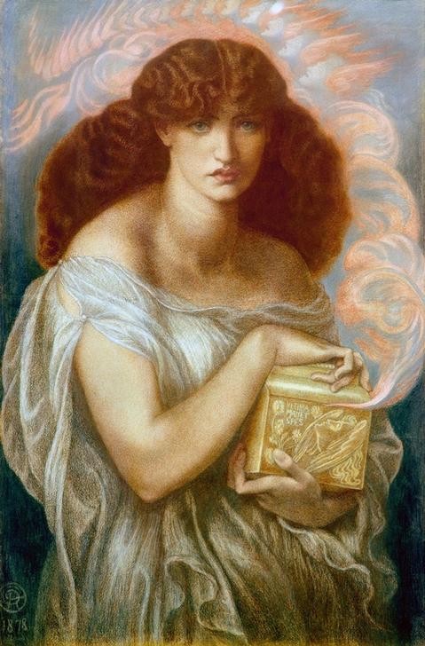 Dante Gabriel Rossetti, Pandora (Frau,Mythologie,Femme Fatale,Portrait,Präraffaeliten,Englische Kunst,Viktorianische Kunst,Büchse Der Pandora,Griechisch-Römische Mythologie,Symbolik)