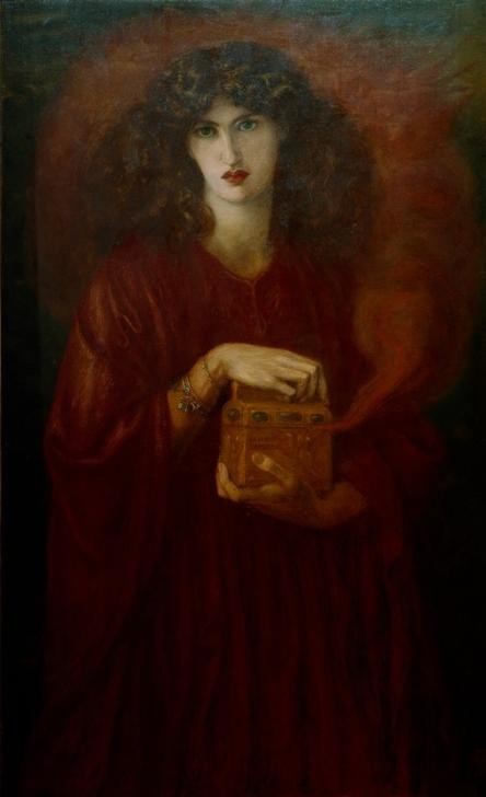 Dante Gabriel Rossetti, Pandora (Frau,Mythologie,Femme Fatale,Portrait,Präraffaeliten,Englische Kunst,Viktorianische Kunst,Büchse Der Pandora,Griechisch-Römische Mythologie)