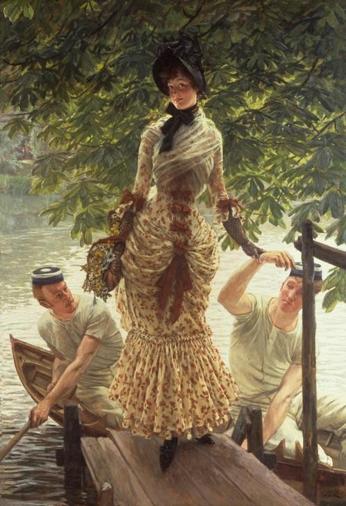 James Tissot (Jacques-Joseph), Sur la Tamise (Return from Henley) (Bootspartie,Damenhut,Damenmode,Frau,Kunst,Mode,Freizeit,Rudern,Portrait,Salonmalerei,Reise,Französische Kunst,Wassersport,Junge Frau,Ganzfigurig)