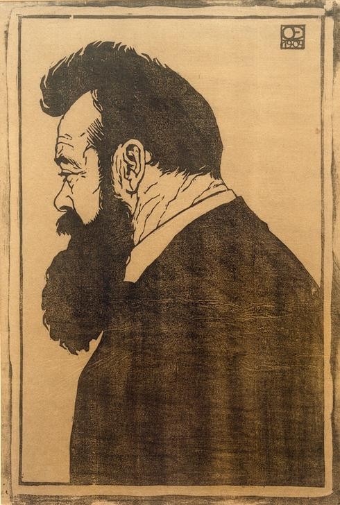 Emil Orlik, Bildnis Ferdinand Hodler (Tschechische Kunst,Jugendstil,Künstler,Kunst,Maler (Künstler),Mann,Bart,Portrait,Wiener Sezession,Böhmische Kunst,Berliner Sezession,Vollbart,Profil,Monogramm,Jahrhundertwende,Privatsammlung,Brustbild,Person,Geheimratsecken)