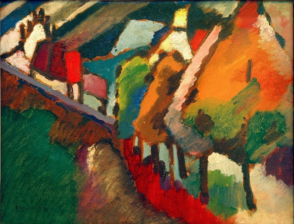 Wassily Kandinsky, Naturstudie aus Murnau III (Landschaft, Landschaftsmalerei, Straße, Bäume, Natur, Russische Kunst, Expressionismus, Wohnzimmer, Treppenhaus, Wunschgröße, Klassische Moderne, bunt)