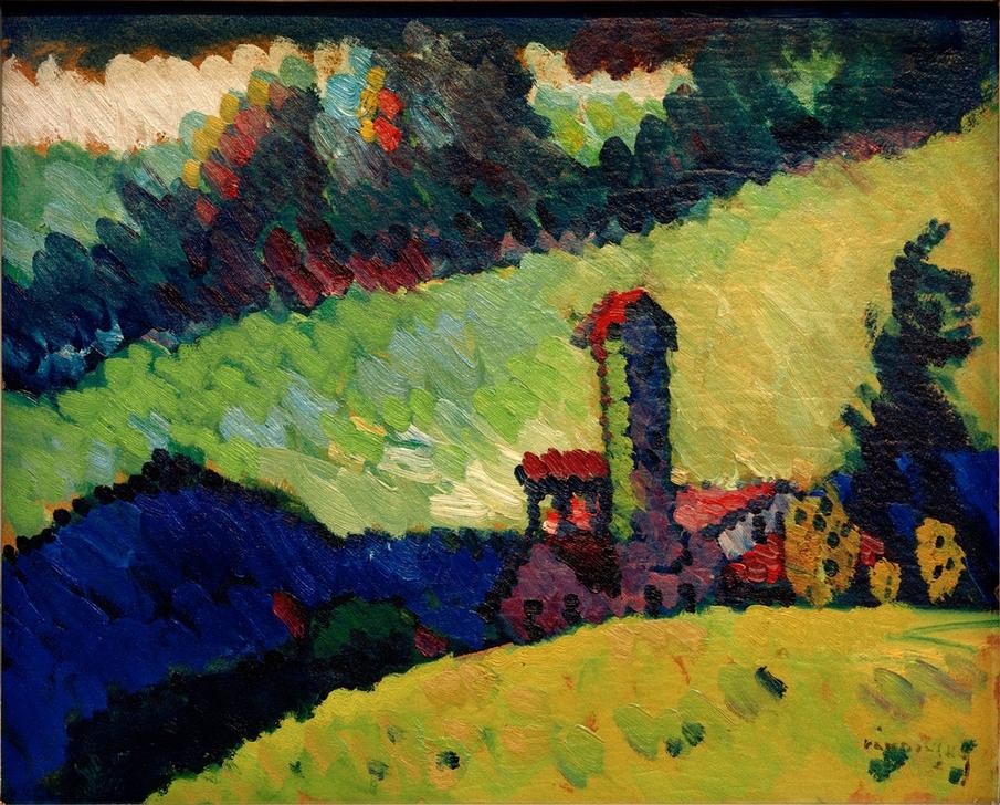 Wassily Kandinsky, Murnau – Studie für Landschaft mit Turm (Kunst,Landschaft,Sommer,Turm,Russische Kunst,Studie,Architekturdarstellung)