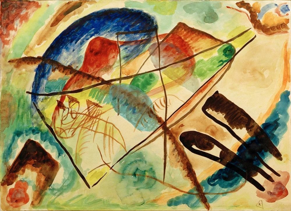Wassily Kandinsky, Aquarell VIII (Der Blaue Reiter, Abstrakte Kunst, Russische Kunst, Formen, Muster,Wohnzimmer,  Treppenhaus, Wunschgröße, Klassische Moderne, bunt)