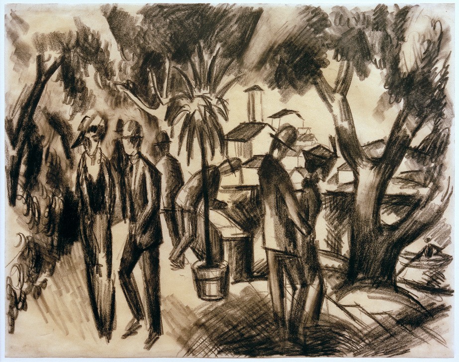 August Macke, Spaziergänger im Park (Deutsche Kunst,Garten Und Park,Kunst,Menschen Im Park,Park,Freizeit,Spaziergang,Expressionismus,Reise,Der Blaue Reiter)