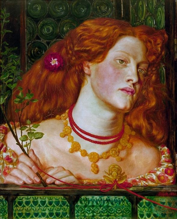 Dante Gabriel Rossetti, Fair Rosamund (Frau,Geschichte,Kette (Schmuck),Geliebte,Portrait,Halskette,Präraffaeliten,Englische Kunst,Rote Haare,Viktorianische Kunst,Langes Haar,Maitresse,Brustbild)