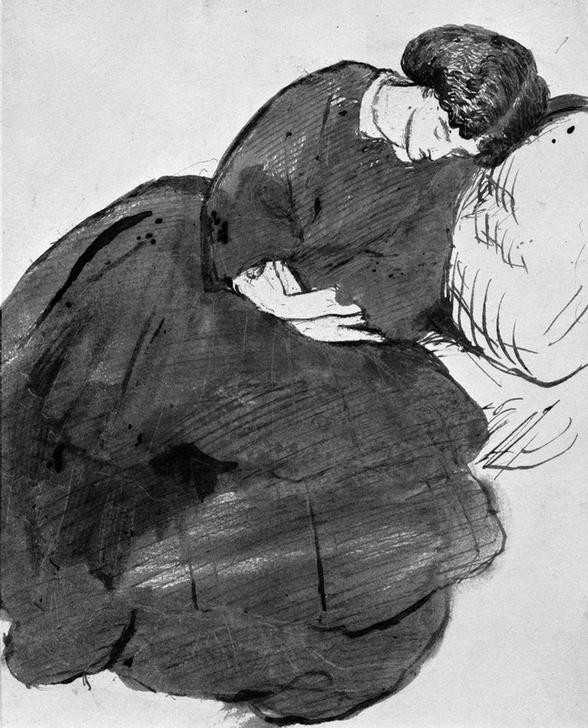 Dante Gabriel Rossetti, Jane Morris asleep on a sofa (Frau,Portrait,Künstlerfrau,Präraffaeliten,Sofa,Englische Kunst,Schlafen (Schlaf),Person,Nickerchen)
