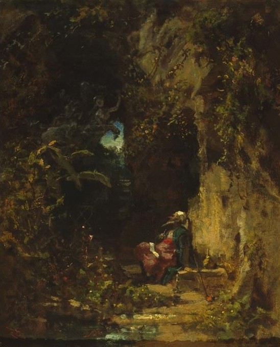 Carl Spitzweg, Der Philosoph (Deutsche Kunst,Dichterleben,Dichter,Kunst,Literatur,Philosoph,Völkerkunde,Philosophie,Orientalismus,Menschen Im Garten,Privatsammlung)