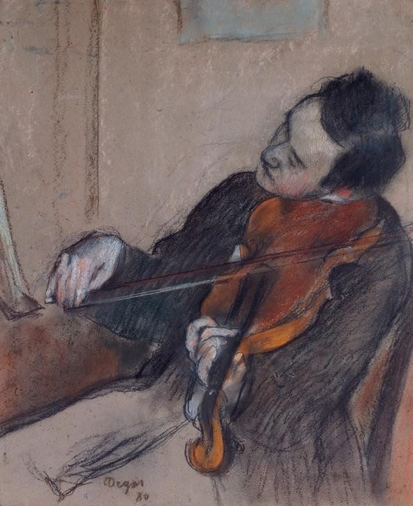 Edgar Degas, Der Viola-Spieler (Kunst,Mann,Musiker,Musik,Saiteninstrument,Impressionismus,Instrument,Portrait,Solist,Französische Kunst,Bratsche,Selbstvergessenheit,Bratschist)