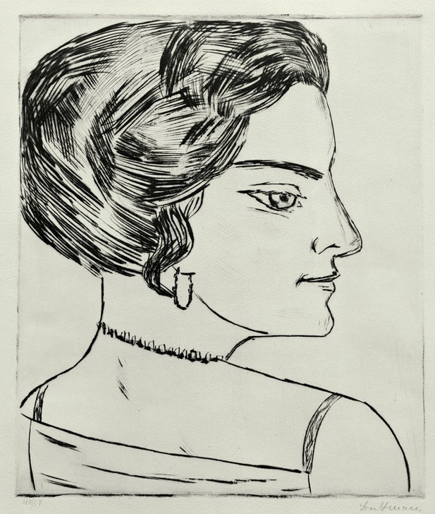 Max Beckmann, Najla im Profil (Persönlichkeiten, Portrait, Profil, Frau, Zeichnung, Expressionismus, Klassische Moderne,  Wunschgröße, Wohnzimmer, schwarz/weiß)