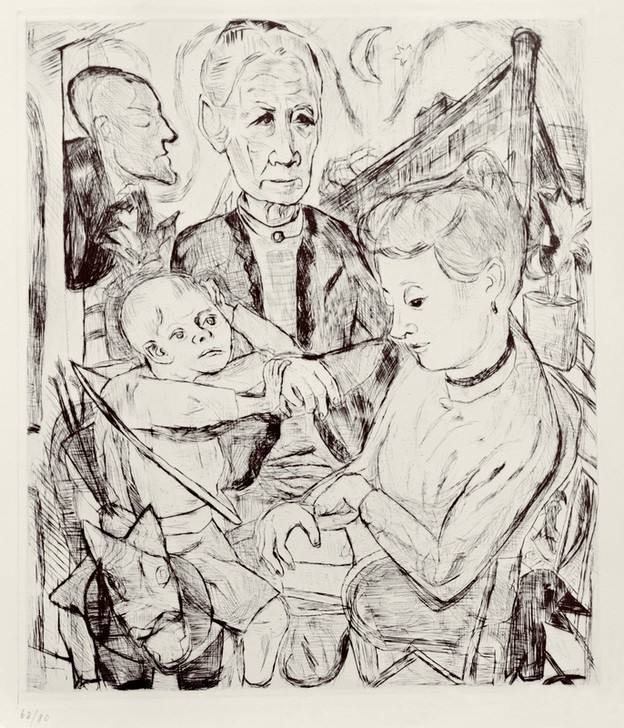 Max Beckmann, Familienszene (Generationen, Familie, Lebensalter, Zeichnung, Grafik, Expressionismus, Klassische Moderne, Wunschgröße, Wohnzimmer, schwarz/weiß)