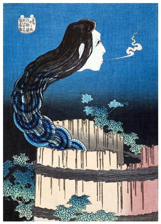 Katsushika Hokusai, A Serpent-Like Ghost (Gespenst,Geschichte,Kunst,Ungeheuer,Aberglaube)
