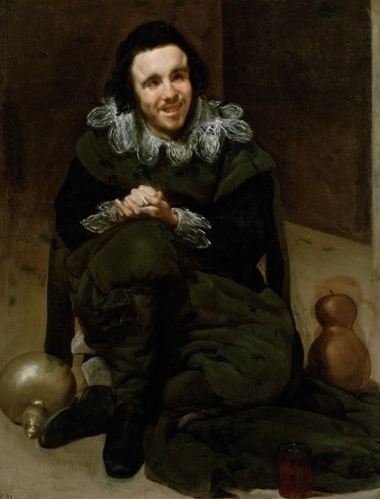 Diego Rodriguez de Silva y Velasquez, Der Hofnarr Juan Calabazas (Calabacillas) (Fahrendes Volk,Gesellschaft,Herrenmode,Kunst,Mode,Narr,Barock,Lachen,Höfische Gesellschaft,Portrait,Behinderte,Clown,Spanische Kunst,Hofnarr,Behinderter,Geistige Behinderung,Behinderung)