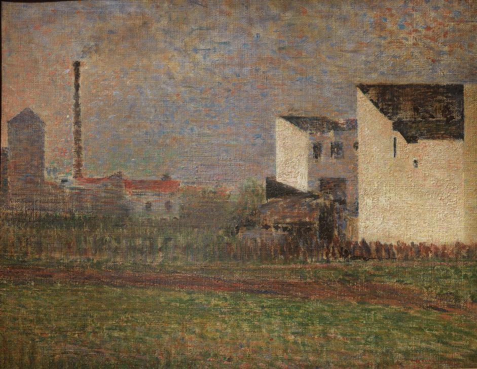 Georges Seurat, Der Vorort (Haus,Industrie,Kunst,Wohnhaus (Allgemein),Urbanistik,Schornstein,Impressionismus,Fabrik,Architekturdarstellung,Französische Kunst,Vorort,Stadtlandschaft)