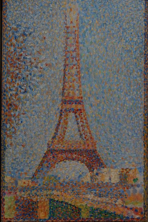 Georges Seurat, Der Eiffelturm (Architektur,Kunst,Turm,Pointillismus,Vedute,Architekturdarstellung,Französische Kunst,Ansicht,Wahrzeichen,Postimpressionismus)