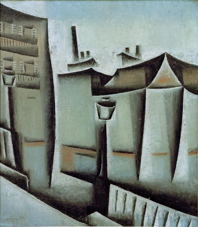Juan Gris, Maisons à Paris (Architektur,  Gebäude, Großstadt, Paris,  Kubismus, Klassische Moderne, Wohnzimmer,  Wunschgröße)