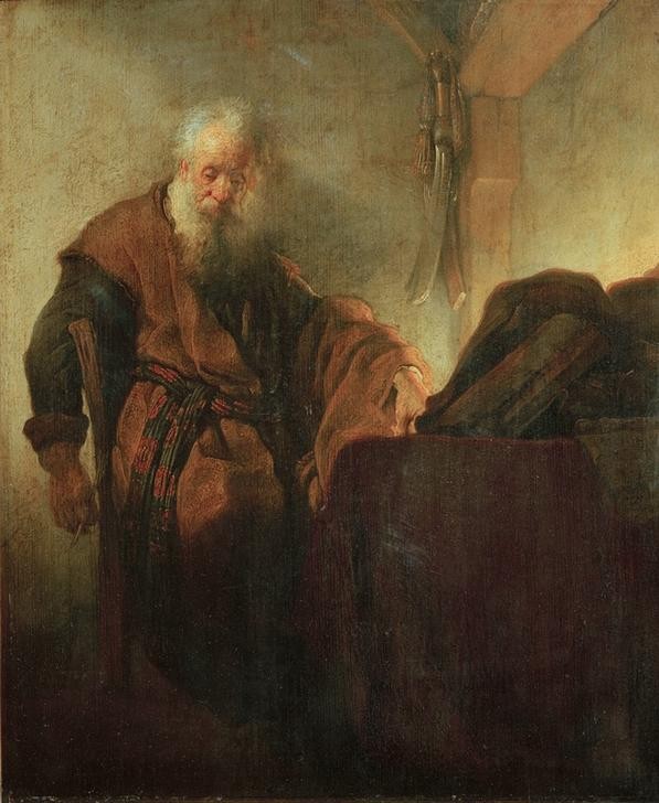 Rembrandt Harmenszoon van Rijn, Der Apostel Paulus im Nachdenken (Christentum,Kunst,Religion,Schwert,Neues Testament,Bibel,Apostel,Nachdenken,Niederländische Kunst,Holländische Kunst)