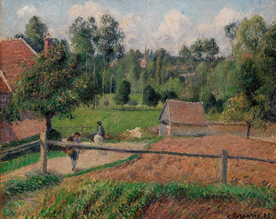 Camille Pissarro, Blick aus dem Fenster des Künstlers in Éragny (Bauernhaus,Bauernhof,Dorf,Kunst,Landschaft,Impressionismus,Zaun,Französische Kunst,Gemüsebeet)