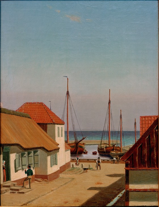 Christoffer Wilhelm Eckersberg, Der Hafen von Dragoer (Küstenstadt, Dänemark, Hafen, Boote, Meer, maritim, Klassizismus, Wunschgröße, Klassiker, Wohnzimmer,)