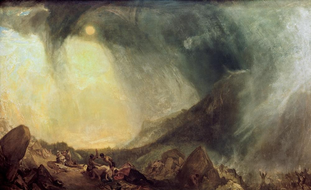 JOSEPH MALLORD WILLIAM TURNER, Snow Storm: Hannibal and his Army crossing the Alps (Geschichte,Kunst,Landschaft,Meteorologie,Wetter,Sonne,Truppentransport,Punischer Krieg,Schneesturm,Englische Kunst,Vormarsch,Historienmalerei,Unwetter,2. Punischer Krieg,Romantik)