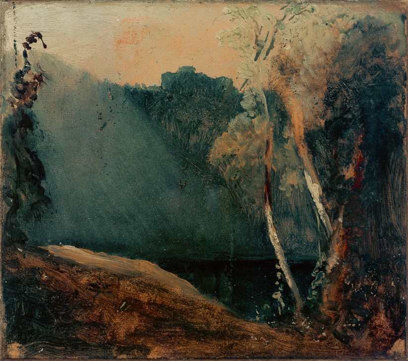 Karl Blechen, Wald und See (Landschaft, Landschaftsmalerei, Wald, See, Natur, Klassiker, Malerei, Realismus, Wunschgröße, Wohnzimmer, bunt)