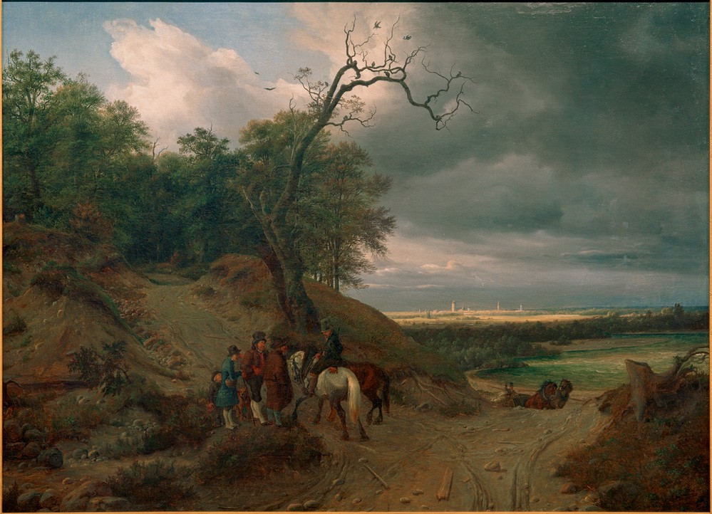 Thomas Fearnley, München nach dem Gewitter  (Landchaft, Landschaftsmalerei, Weg, Reiter, Wolken, Kutsche, Wunschgröße, Klassiker, Wohnzimmer,)