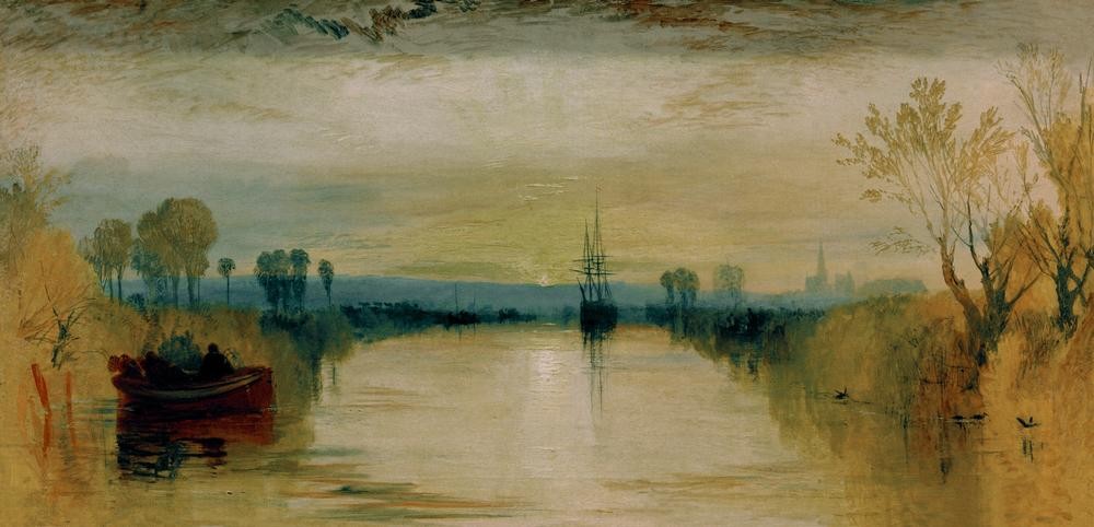 JOSEPH MALLORD WILLIAM TURNER, Chichester Canal (Boot,Kanal,Kunst,Landschaft,Segelschiff,Fluss,Englische Kunst,Dämmerung,Romantik)