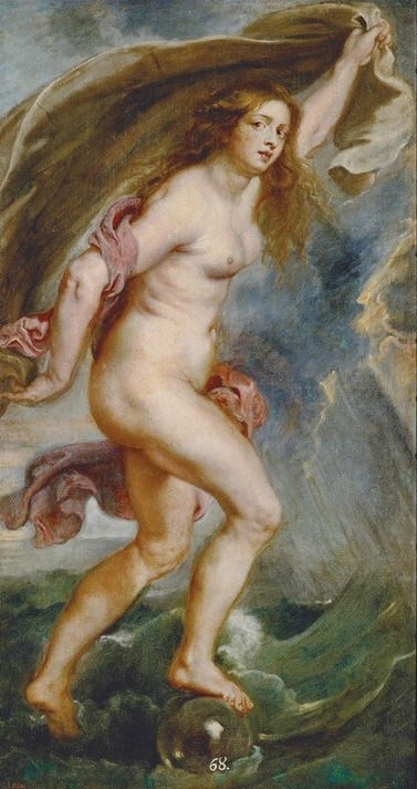 Peter Paul Rubens, Fortuna (Flämische Kunst,Frau,Kunst,Mythologie,Barock,Schleier,Akt,Allegorie,Niederländische Kunst,Glück,Kugel,Kleidung (Allgemein),Glaskugel,Personifizierung,Griechisch-Römische Mythologie)