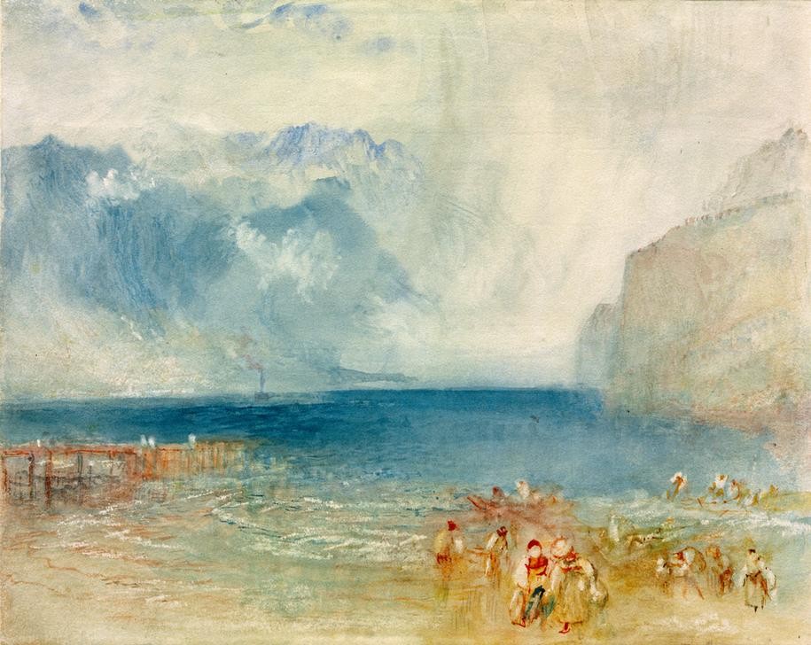 JOSEPH MALLORD WILLIAM TURNER, The First Steamer on Lake Lucerne (Dampfer,Kunst,Landschaft,Mensch,Schiff,Strand,Englische Kunst,Romantik,Schifffahrt)