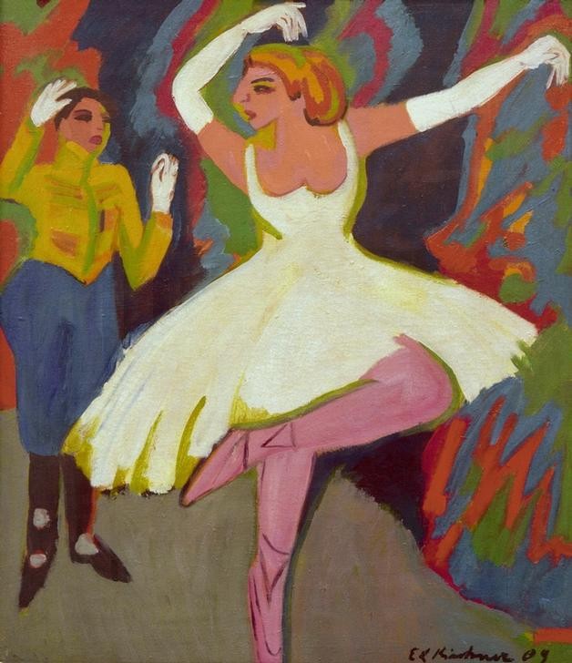 Ernst Ludwig Kirchner, Russisches Tanzpaar (Entartete Kunst,Ballett,Deutsche Kunst,Kunstausstellung,Kunst,Musik,Nationalsozialismus,Tänzerin,Tanz,Expressionismus,Die Brücke,Paar,Attitüde,Spitzentanz,Tanzpaar)