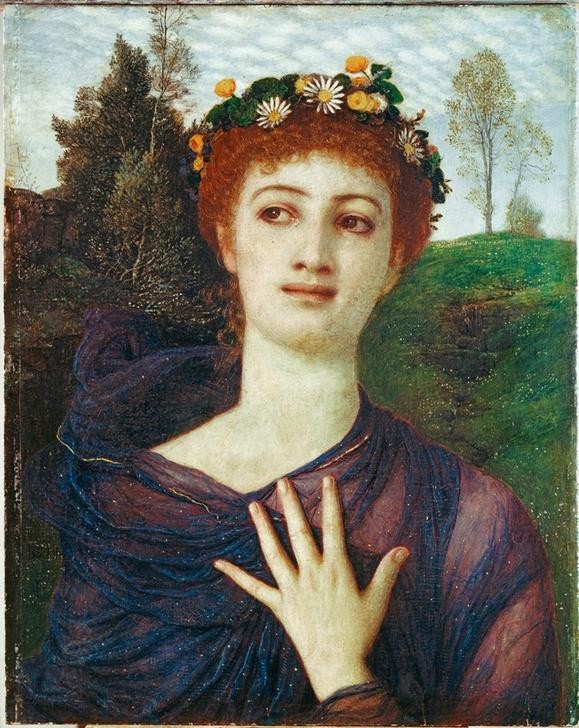 Arnold Böcklin, Flora (Portrait, Frau, Mythologie, Blumenkranz, Göttin der blüten und Pflanzen,  Symbolismus, Wunschgröße, Klassiker, Wohnzimmer, bunt)