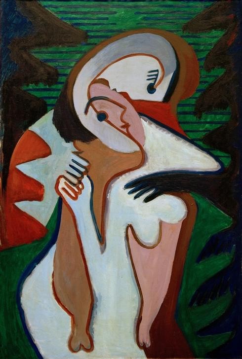Ernst Ludwig Kirchner, Liebespaar – Der Kuß (Deutsche Kunst,Erotik,Frau,Liebe Und Ehe,Liebespaar,Mensch,Akt,Kuss,Expressionismus,Die Brücke,Erotische Kunst,Privatsammlung)