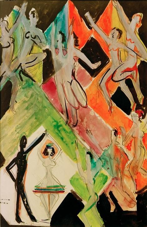Ernst Ludwig Kirchner, Enwurf zum Wandbild ‘Farbentanz' (Ballett,Deutsche Kunst,Kunst,Musik,Tanz,Expressionismus,Die Brücke,Entwurf)