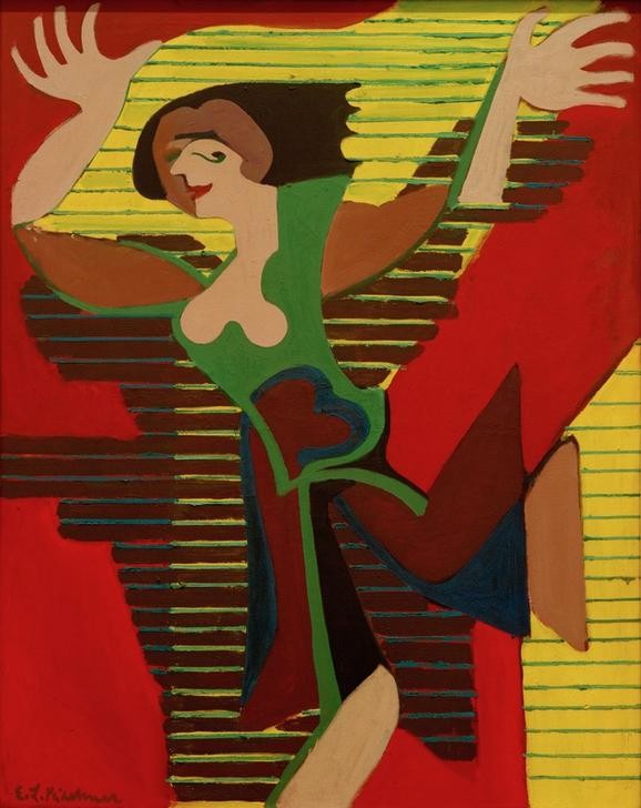 Ernst Ludwig Kirchner, Springende Tänzerin. Gret Palucca (Ausdruckstanz,Deutsche Kunst,Frau,Kunst,Tänzerin,Tanz,Portrait,Expressionismus,Die Brücke,Tanzpädagogin,Person)