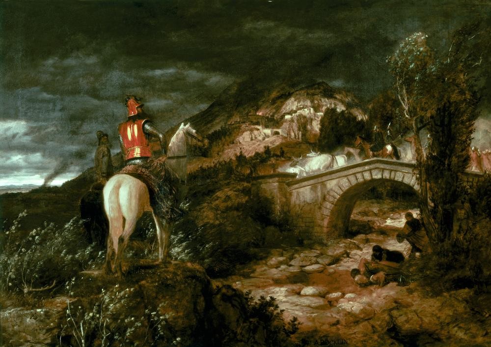 Arnold Böcklin, Der Gotenzug (Brücke,Deutsche Kunst,Germanen,Geschichte,Goten,Rind,Ritter,Völkerwanderung,Fluss,Reiterzug)