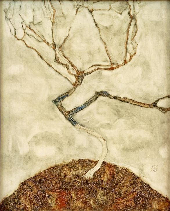 Egon Schiele, Kleiner Baum im Spätherbst (Herbst,Jahr Und Kalender,Jahreszeiten,Kunst,Allegorie,Baum,Expressionismus,Einsamkeit,Österreichische Kunst,Solitär (Baum),Kargheit)