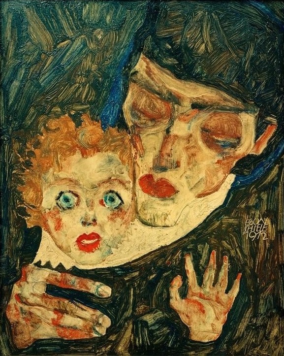 Egon Schiele, Mutter und Kind (Familie,Frau,Kind,Kunst,Mensch,Mutter Und Kind,Angst,Hand,Mutter,Österreichische Kunst,Doppelportrait,Schreck)