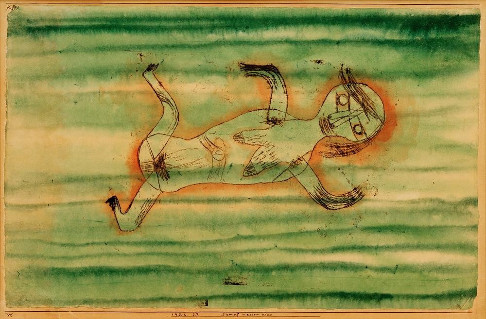 Paul Klee, Sumpf wasser nixe (Deutsche Kunst,Kunst,Mythologie,Schwimmen,Wasser,Akt,Fabelwesen,Nixe,Schweizerische Kunst,Volksglaube,Grün)