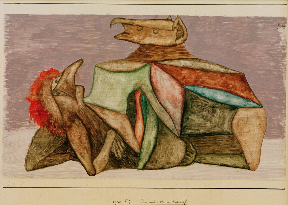 Paul Klee, Pop und Lok im Kampf (Bauhaus,Deutsche Kunst,Kunst,Mythologie,Fabelwesen,Schweizerische Kunst,Kampf,Zweikampf)