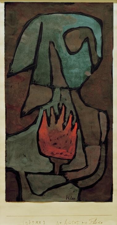 Paul Klee, Sie hütet die Flamme (Bauhaus,Deutsche Kunst,Elemente,Feuer,Frau,Kunst,Vestalin,Portrait,Schweizerische Kunst,Flamme,Abstraktion,Privatsammlung)