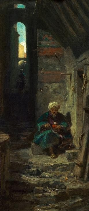Carl Spitzweg, Im Orient (Deutsche Kunst,Gebet,Islam,Kunst,Mann,Völkerkunde,Biedermeier,Orientalismus,Genre,Gebetskette,Männerleben,Islamische Länder,Islamische Welt)