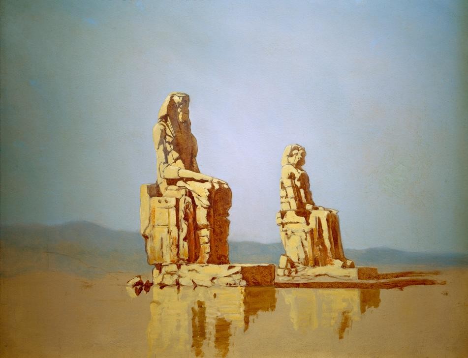 Carl Spitzweg, Die sog. Memnon-Kolosse in Ägypten (Deutsche Kunst,Geographie,Kunst,Koloss,Vedute,Ansicht,Topographie)