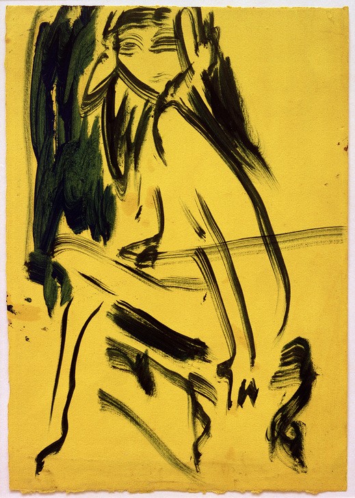Ernst Ludwig Kirchner, Ohne Titel (Sitzendes Mädchen) (Deutsche Kunst,Kind,Mädchen,Akt,Expressionismus,Die Brücke,Sitzen,Ganzfigurig)