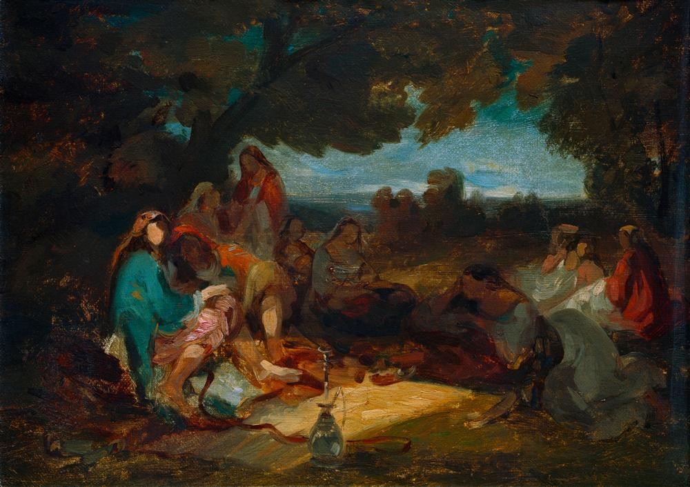 Carl Spitzweg, Orientalische Gesellschaft (Deutsche Kunst,Kunst,Picknick,Völkerkunde,Orientalismus,Genre,Im Freien (Allgemein),Land Und Leute)